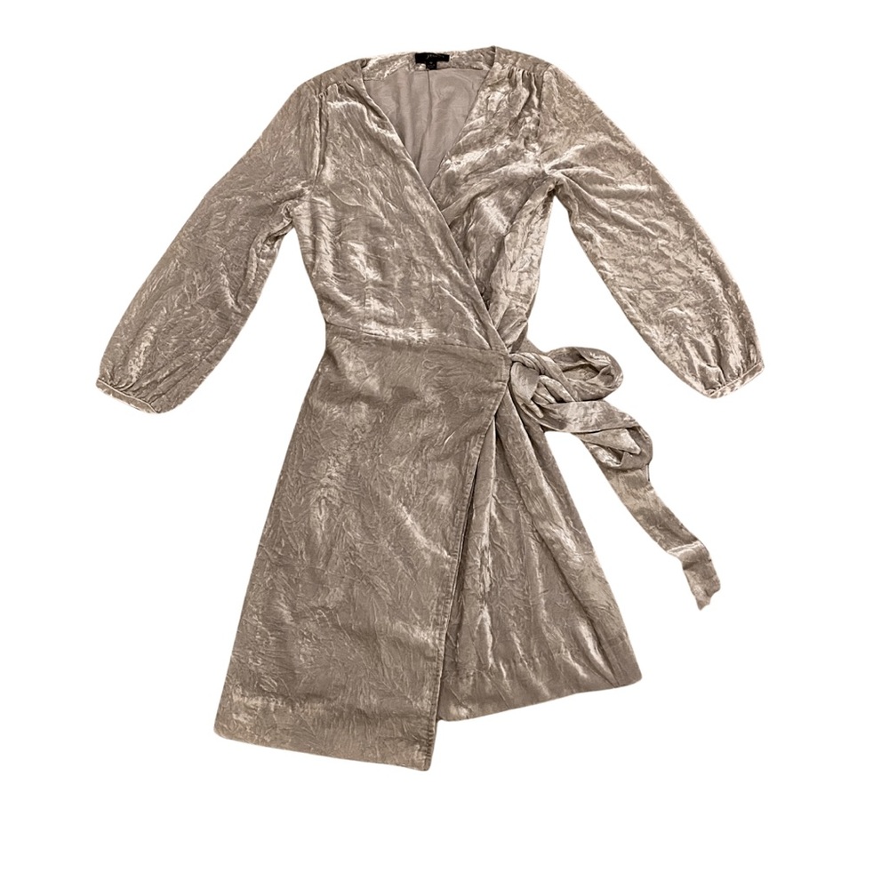 NWT J. Crew Women’s Silver Crushed Velvet Wrap Party Dress size 0